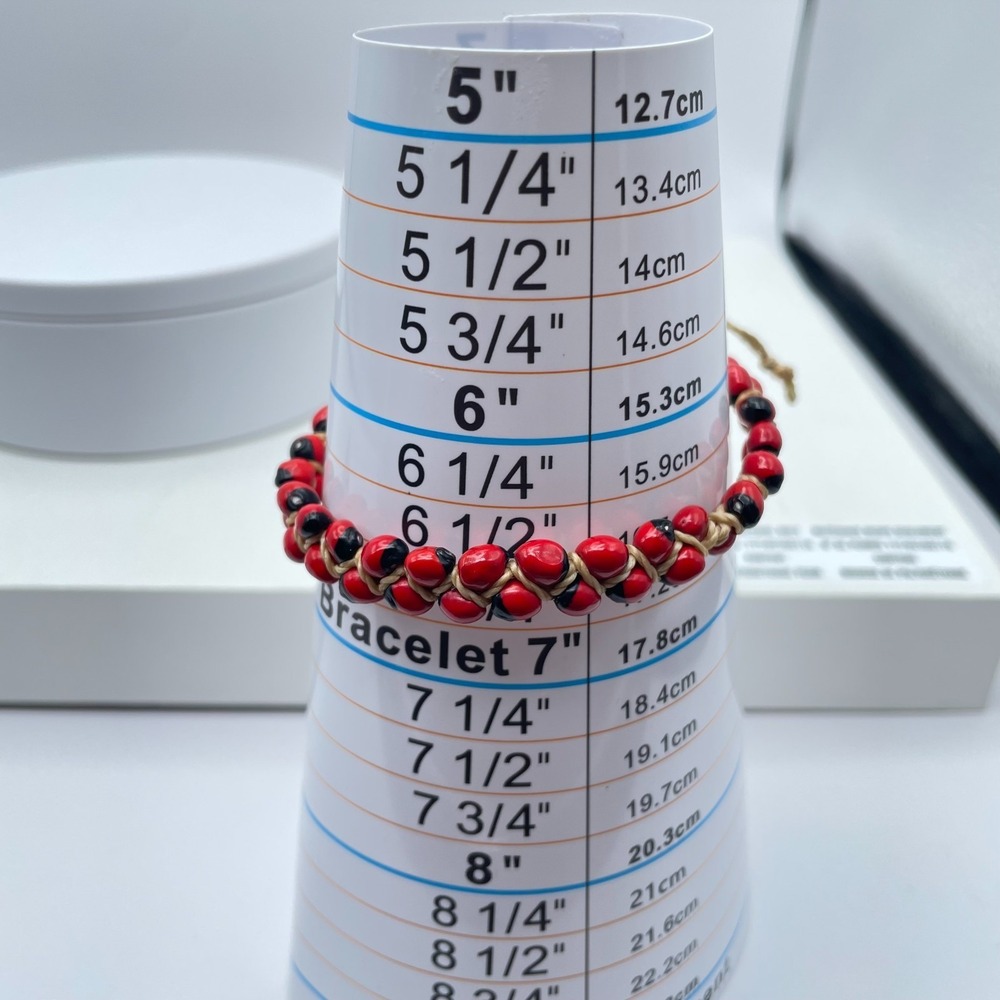 Vintage Y2K Red Black Seed Bead Bracelet Adjustable Macrame Boho Bracelet‎ - Picture 10 of 10